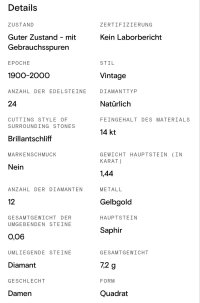 Ohrringe 585 Gold 1,5 ct Diamant Saphir Stecker - Bild 2