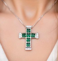 Kreuzanhänger 750 Gold 1,9 ct Diamant Smaragd Kette - Bild 3