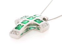 Kreuzanhänger 750 Gold 1,9 ct Diamant Smaragd Kette - Bild 4
