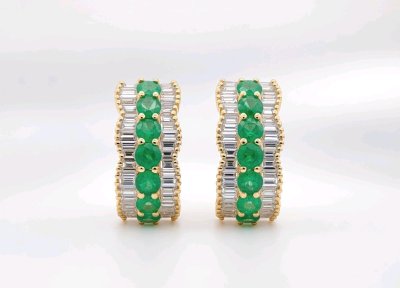 Ohrringe 750 Gold Stecker mit Diamant & Smaragd