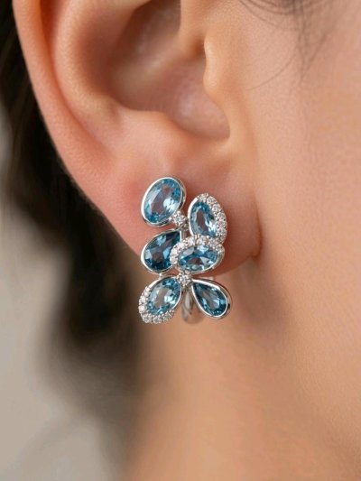 Ohrringe 750 Gold Stecker Diamant & Aquamarin
