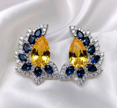 585 Gold Ohrringe Creolen Diamant Saphir Beryll