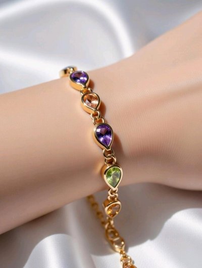 Armreif 585 Gold mit Citrin & Amethyst 4,03 ct