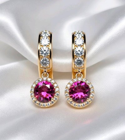 Ohrringe Creolen 585 Gold Turmalin 1,53 ct Diamant 1,01 ct