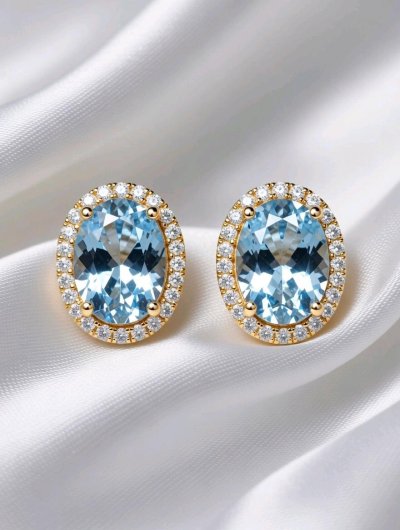 Ohrstecker 585 Gelbgold Aquamarin 2,43 ct Diamant
