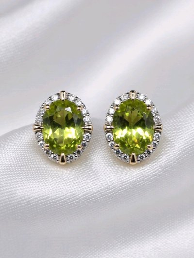 Ohrringe 585 Gold Peridot 2,48 ct Diamant 0,21 ct