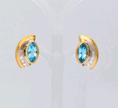 Ohrringe 585 Gold Blau Topas 0,9 ct Diamanten