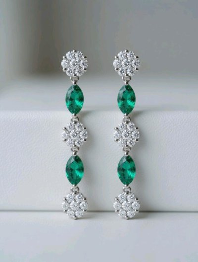 Ohrringe 585 Gold Stecker 0,85 ct Smaragd & Diamant