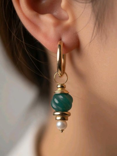Ohrringe 585 Gelbgold mit Perle und Jade