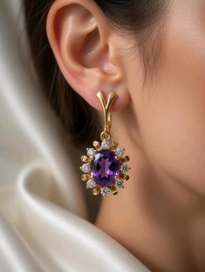 Creolen 333 Gold Diamant Amethyst 2,5 Ct