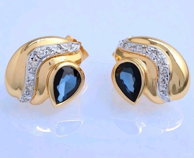 Ohrringe 585 Gelbgold Saphir Diamanten 0,36 ct