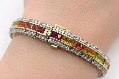 Armreif 750 Gold Diamant 2,38ct Saphir 8,11ct