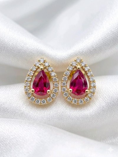 Ohrringe 750 Gold Rubin Diamant Stecker