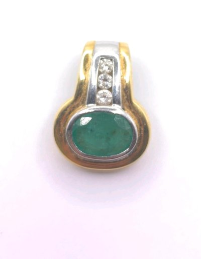 Anhänger 585 Gold Diamant 0,39ct Smaragd 3,5ct