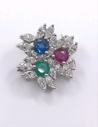 Anhänger 750 Gold Diamanten Smaragde 1,4 ct