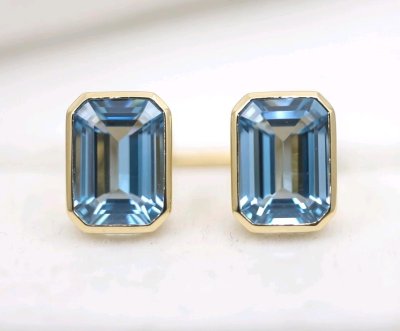 Ohrringe 585 Gold Stecker Creolen Blau Topas