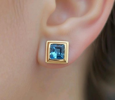 Ohrringe 585 Gold Creolen Stecker Blau Topas