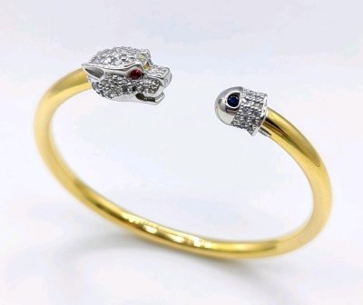 916 Gold Armreif mit Diamant 0,69 ct & Rubin