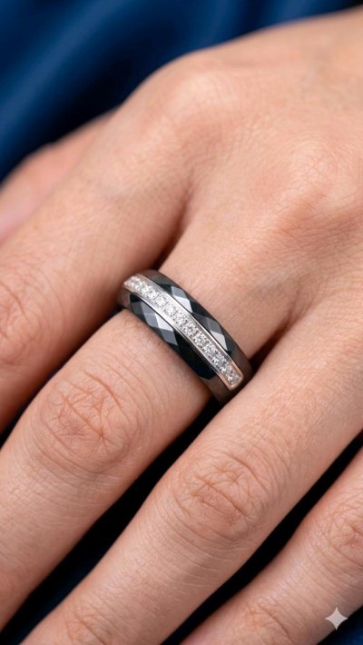 Ring 750 Weißgold 18 Kt Diamant 0,3 ct Keramik