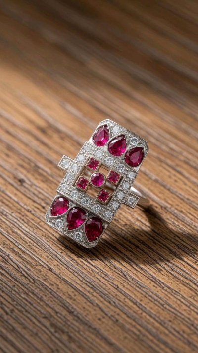 Antiker Barockring 585 Gold Diamant Rubin