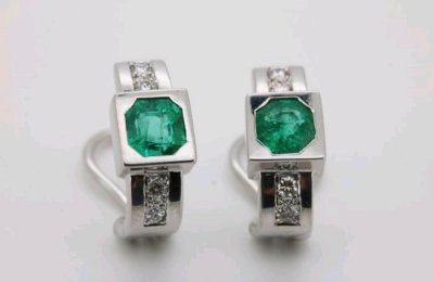Ohrringe 750 Gold 1ct Diamant Smaragd Stecker
