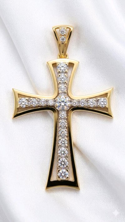 Kreuzanhänger 750 Gold Zirkonia 21g