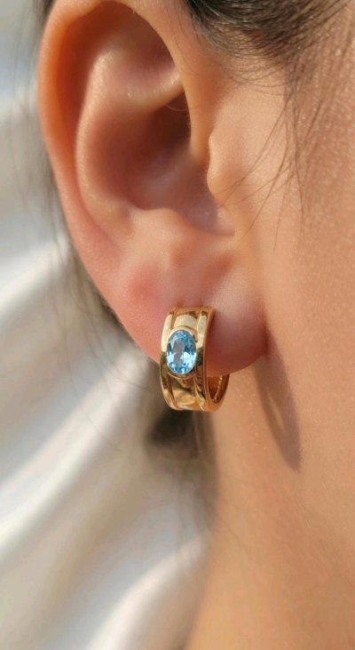 Ohrringe 750 Gold Creolen Stecker Blauer Topas