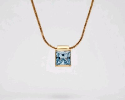 Collier 585 Gold Blauer Topas 48 cm 4,14 g