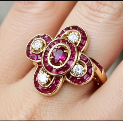 Ring 750/18K Gold 2,8 ct Diamant Rubin Ehering