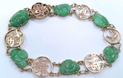Armreif 585 Gold Buddha Jade 19 cm